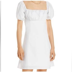 AQUA Bloomingdale’s Puff Sleeve White Linen Mini Dress Size XS